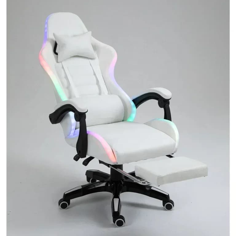 BBCheap DDP Sedia da gioco per PC per computer in pelle PU completamente bianca Silla Gamer Led RGB Racing Massage Gaming con luci e altoparlanti