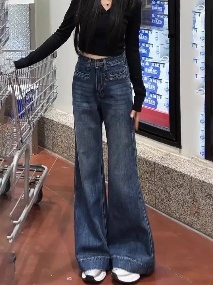 Retro High Waist Wide Leg Jeans Women's Autumn Winter New Versatile Dra Slimming Loose Floor-Length Micro Flared Pants