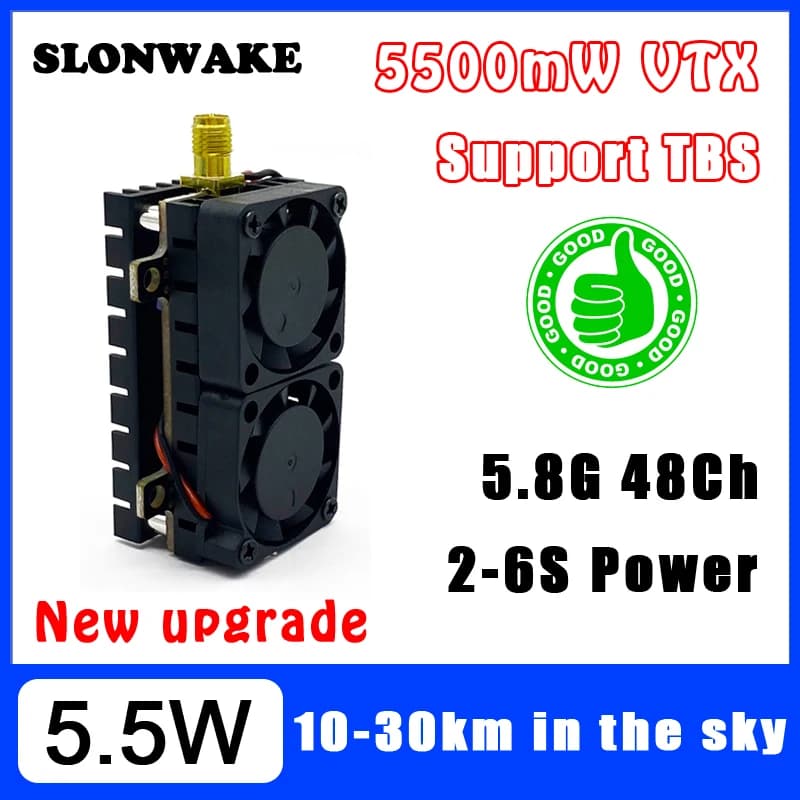 Long-range video transmitter 5.8 GHz 5.5 W VTX 48CH 200 mW/500 mW/1000 mW/5500 mW adjustable launcher for long-range FPV racing drone