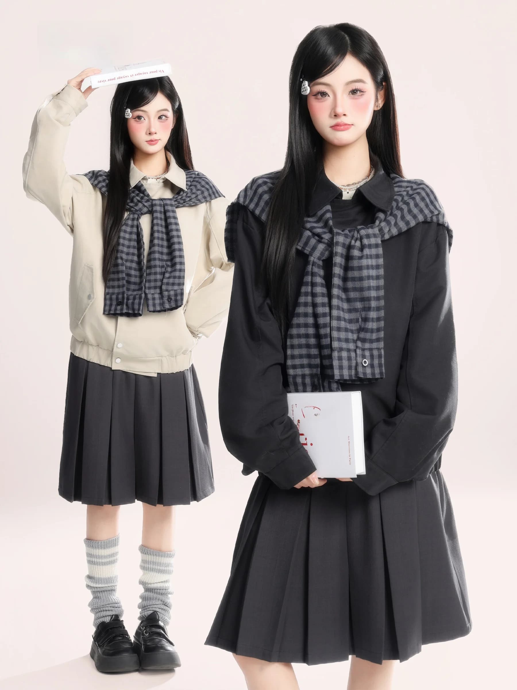 American Retro Detachable Plaid Shawl Workwear Jacket Women's Loose Couple Outerwear Spring 2026 New Style Commute Style