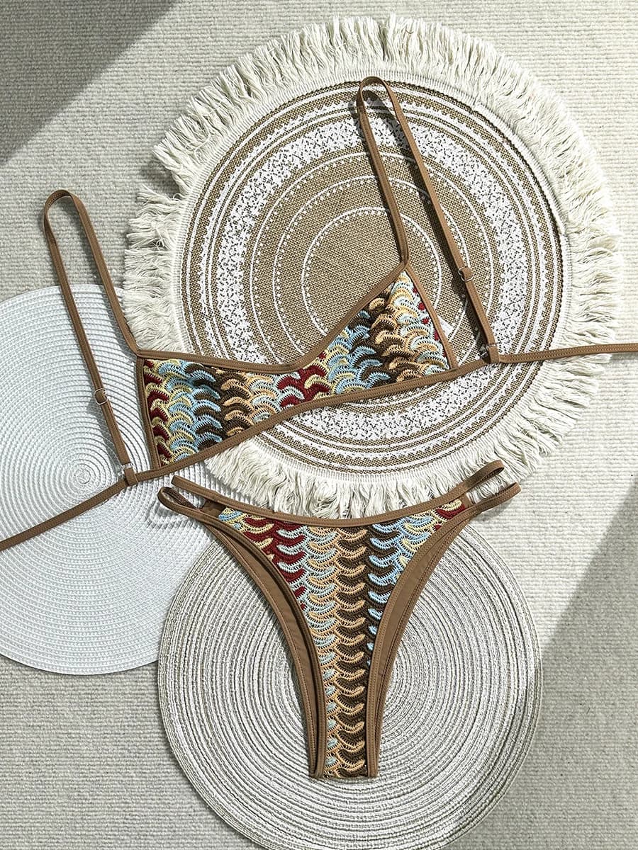 2026 Bikini Sexy Stampato con Taglio Alto e Dettagli all'Uncinetto, Costume da Bagno Femminile, Set Bikini Due Pezzi, Abbigliamento da Mare per Donna