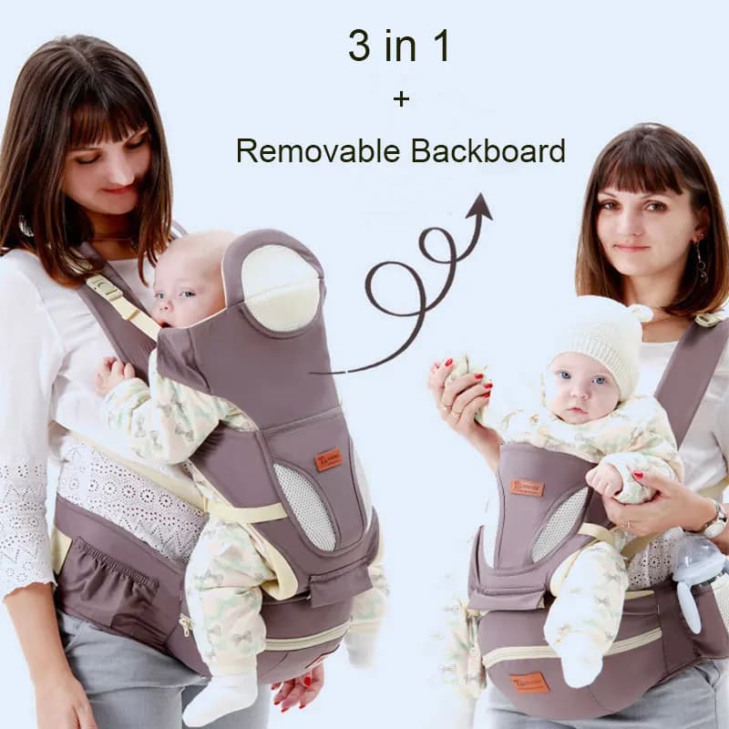 Marsupio 3 in 1 con seduta ergonomica per neonati e bambini da 0 a 36 mesi, con cinghie ergonomiche, ampio spazio di archiviazione, utilizzabile in tutte le stagioni, schienale rimovibile.