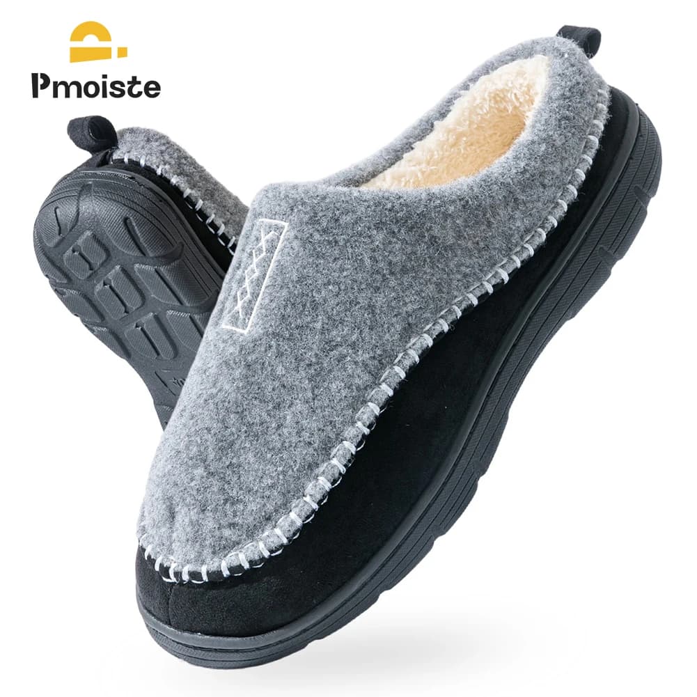 Pmoiste Pantofole da casa Fannel morbide da uomo Caldo cuscino TPR Memory Foam Designer Mark Line Scarpe da soggiorno Slip-on invernale per interni
