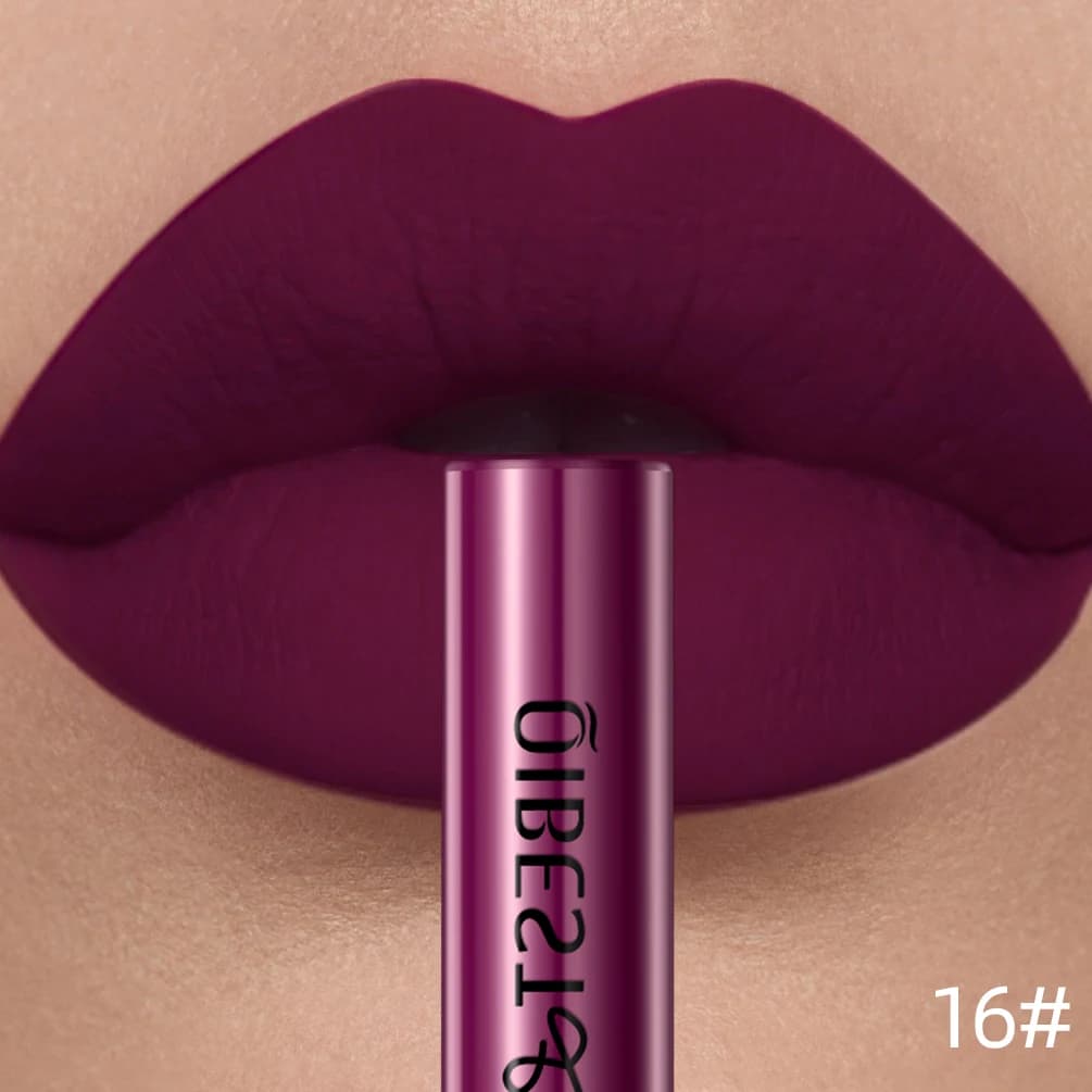 QIBEST Rossetto liquido opaco Impermeabile a lunga durata Velluto Lucidalabbra Tubo tinta Matte Pigmento nudo Lucidalabbra rosso Trucco labbra