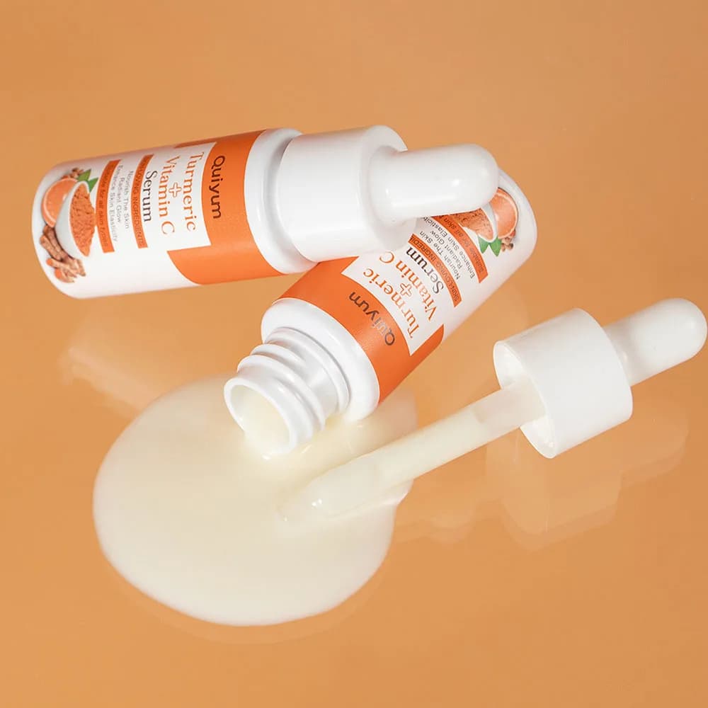 QUIYUM Siero Viso alla Curcuma e Vitamina C 17ml, Idratante e Rassodante, Illuminante e Uniformante per il Tono della Pelle