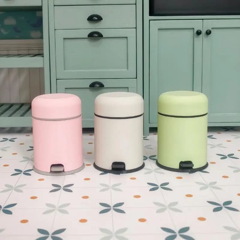 Dollhouse Miniature Garbage Can 112 Scale Foot Operated Trash Bin Realistic Kitchen Living Room Decor