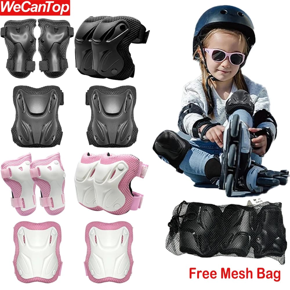 WECANTOP Pattinaggio Equipaggiamento Protettivo Bambini [6 Pezzi] incl. Ginocchiere, Gomitiere Polsi per Pattinaggio a Rotelle, Skateboarding BikingSport