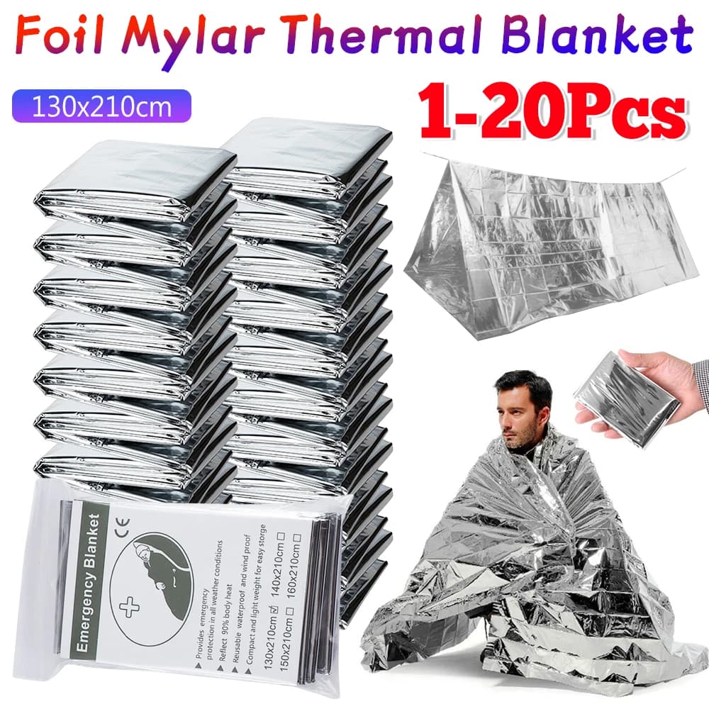 1-20 pieces Thermal cover in emergency mylar Space blanket in lamina designed for NASA museum heaters First outdoor rescue Campsite Hiking Travel