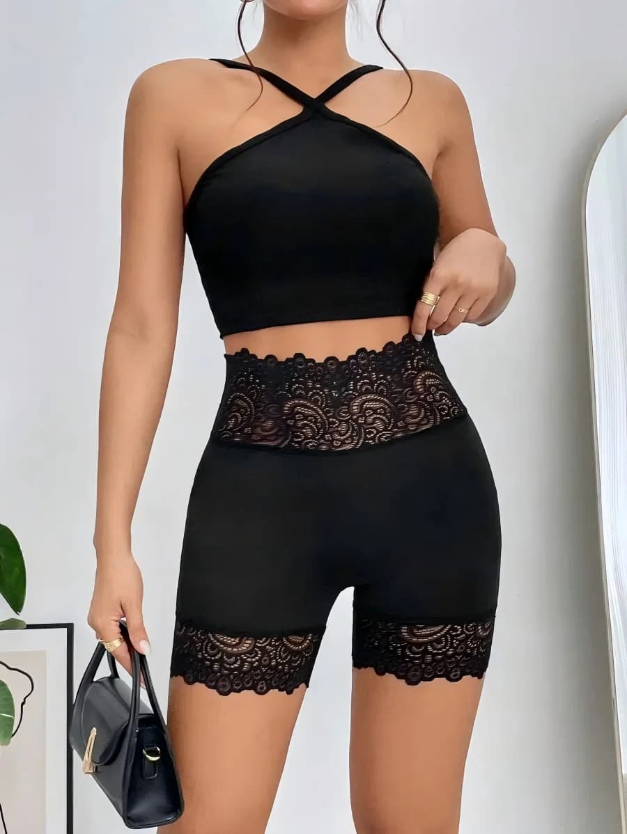 Pantaloncini Modellanti a Vita Alta in Pizzo per Donna, Senza Cuciture, Controllo Pancia, Traspiranti, Sotto Gonna, per Ciclismo