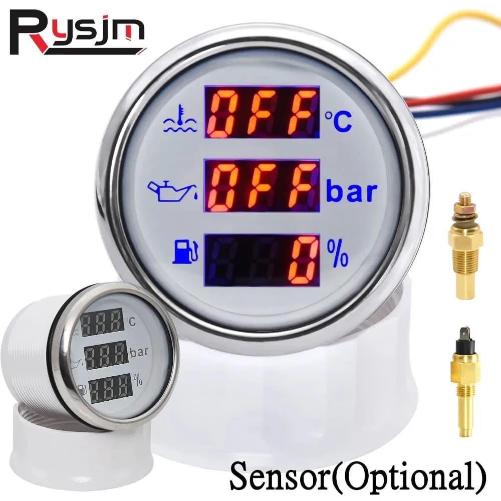 Barca Auto 3 in 1 Indicatore digitale multifunzionale 52mm RPM Livello dell'acqua del carburante Temperatura dell'acqua Pressa dell'olio Voltmetro che tiene il misuratore di allarme del serbatoio