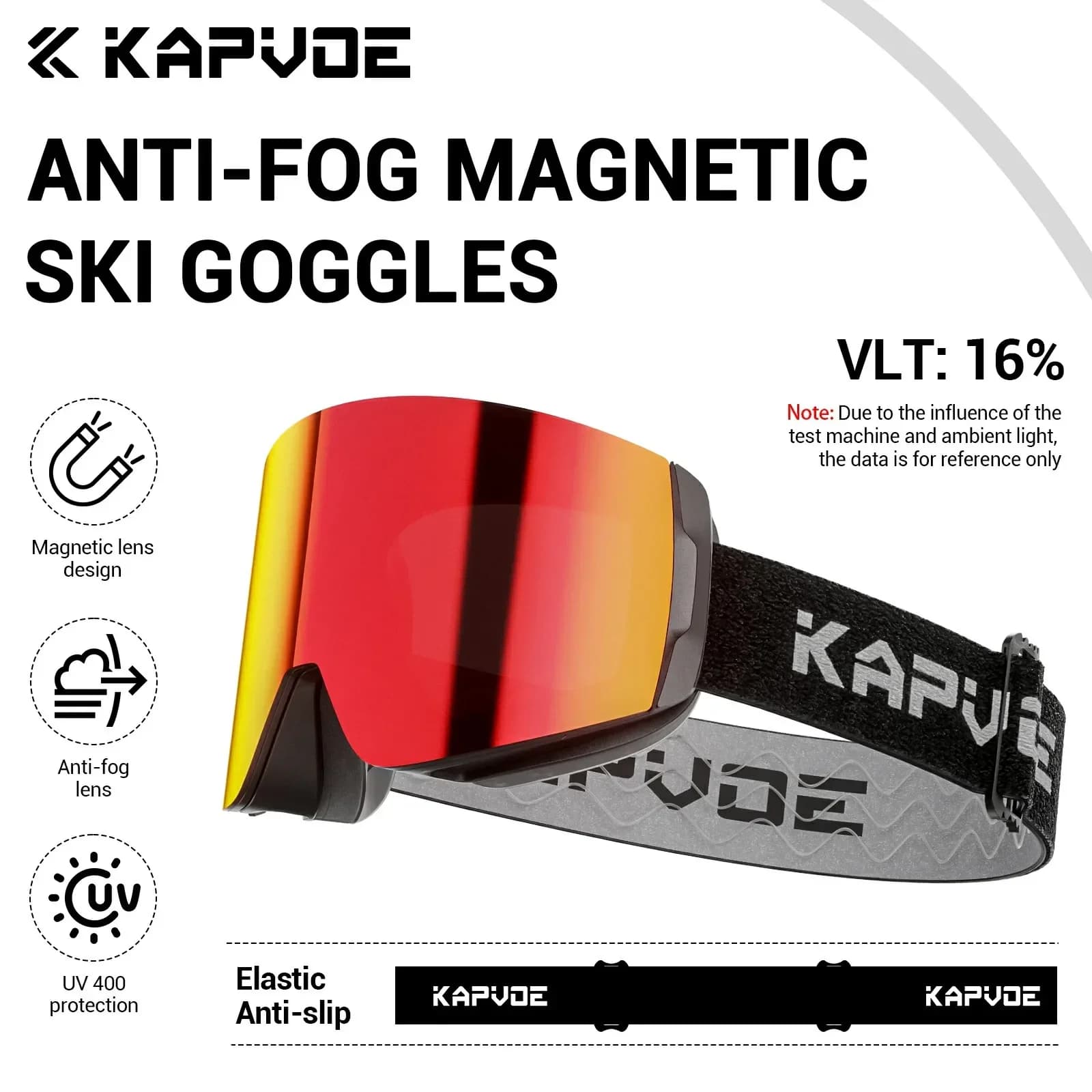 Kapvoe OTG Occhiali da sci da snowboard Donna Uomo Occhiali da sci UV400 Occhiali di protezione dalla neve Occhiali con lenti magnetiche a doppio strato per adulti