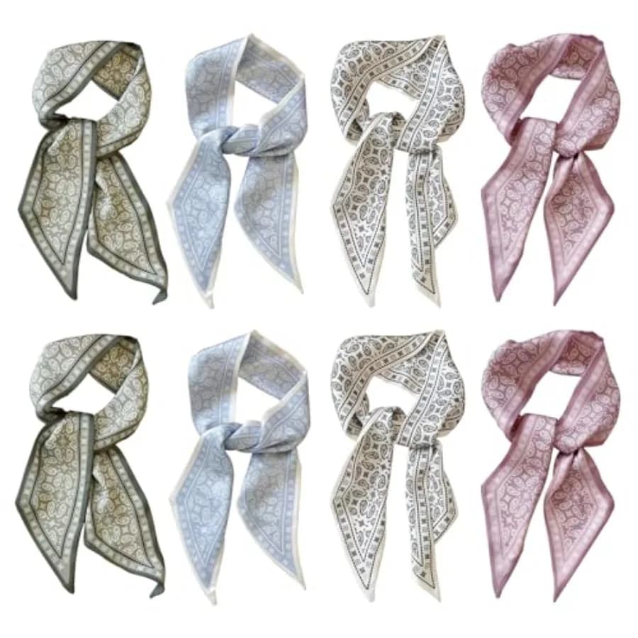 8 Pcs Silk Bag Scarf for Women, Multifunctional Boho Scarves Headbands, Vintage Elegance, Lightweight Neck Strap, Can be Used a