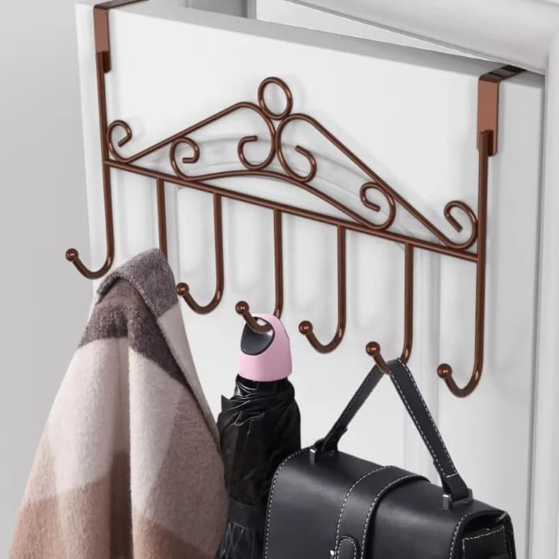 7 Hooks Over The Door Hanger Towel Rack Anti-Rust Punch-free Towel Hook Wall Hanging Key Holder Clothes Hat Bag