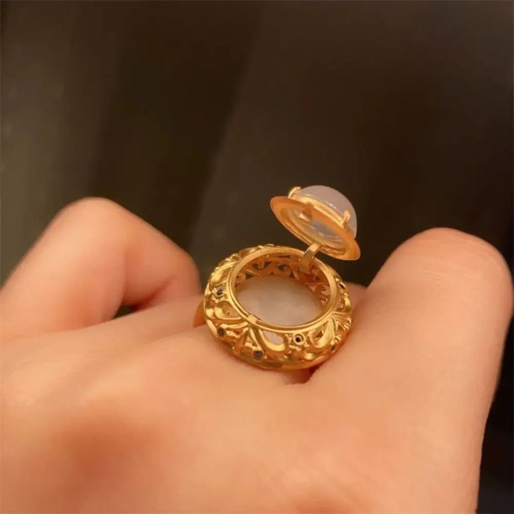 Adjustable Ring with Hidden Box DIY with Flip-top Box Women Open Ring Courtly Style French Style Retro Style Ring Ring Jewelry