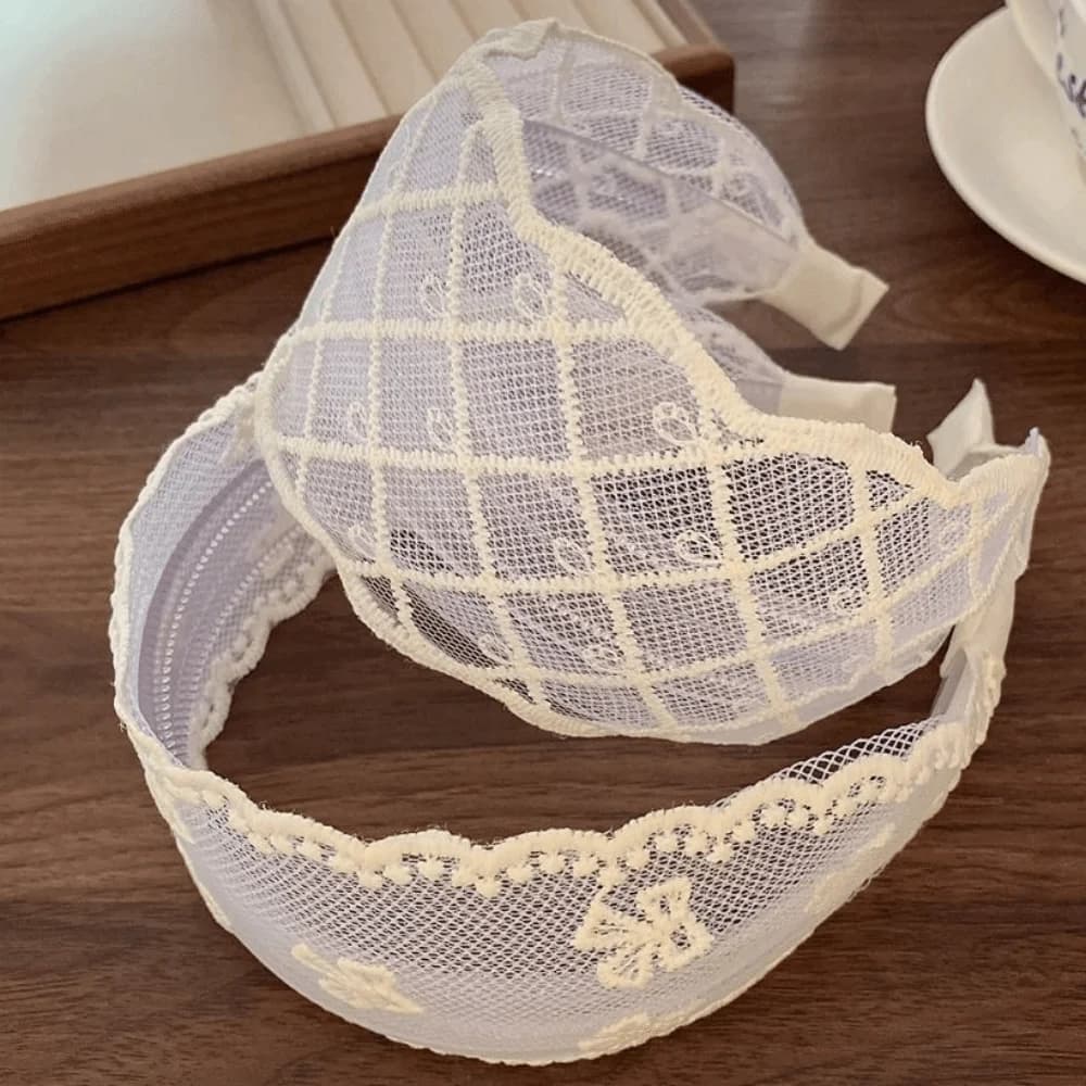 Cute Korean Style Embroidery Lace Headband Wide Edges Bowknot Bow Hair Band Hair Accessories Fairy Mesh Hair Hoop Girls