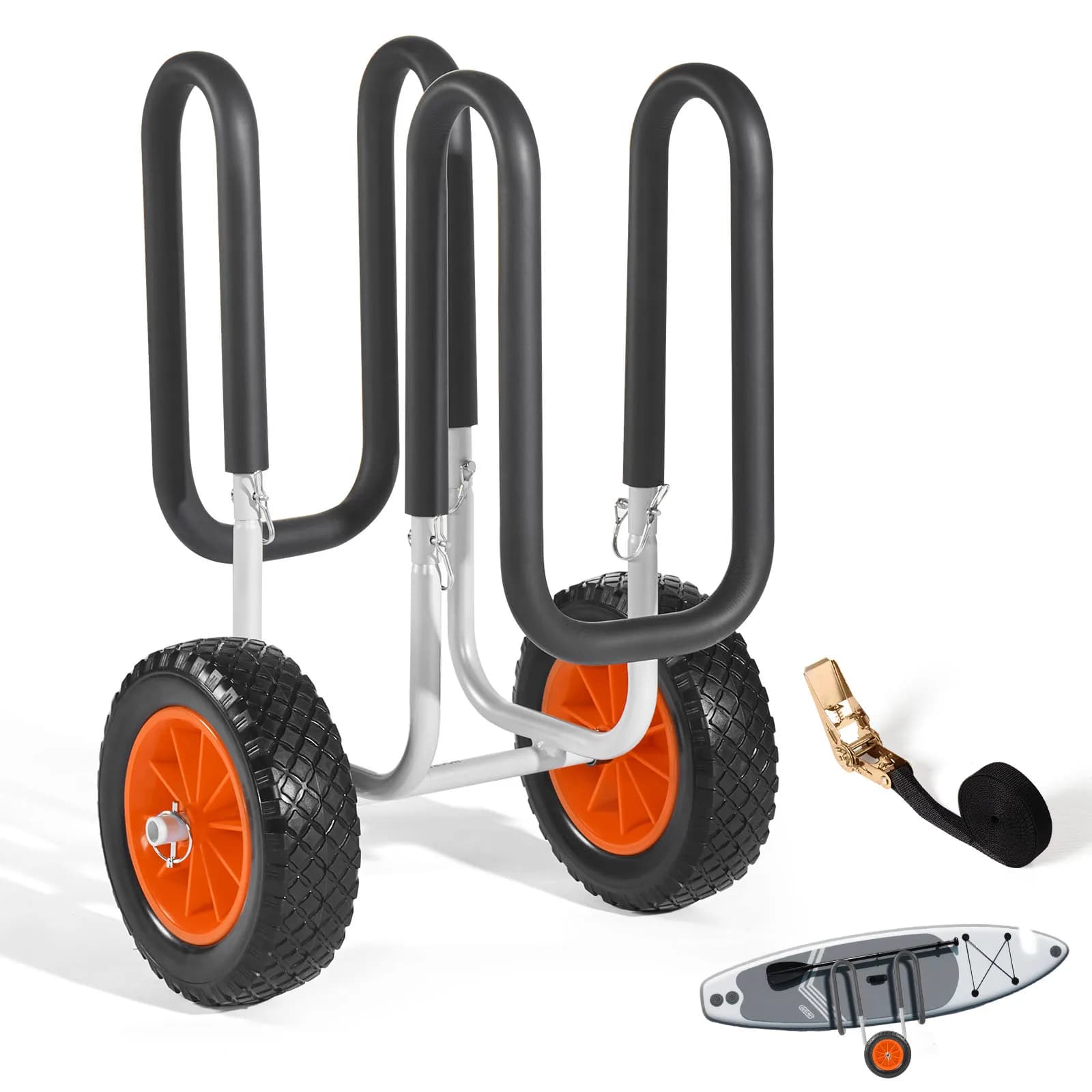 Carrello per kayak SucceBuy da 150 libbre, carrello per tavola da stand up paddle con pneumatici solidi da 10 pollici, supporto per tavola da paddle per il trasporto di tavole da surf