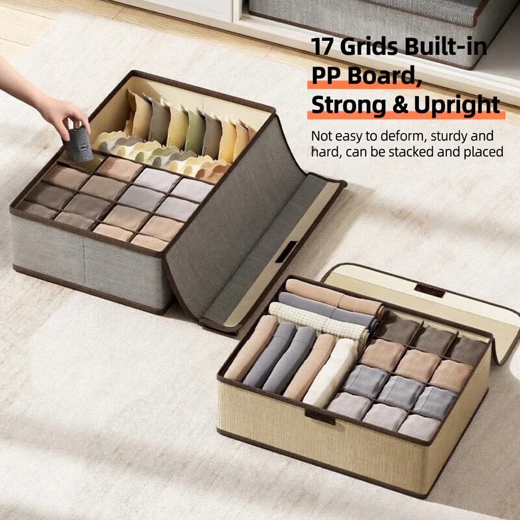 3 in 1 Drawer Underwear Organizer Foldable Storage Box with Compartments for Socks Bras Wardrobe Clothes Organizer