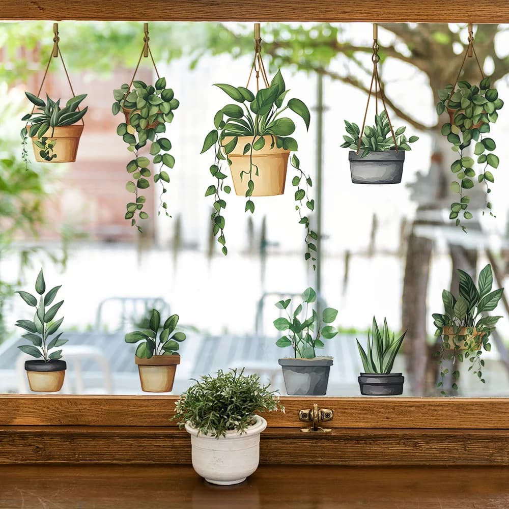 Vite verde foglie di aneto fiore appeso cestino adesivi murali camera da letto sala da pranzo soggiorno cucina pianta verde decorazioni per la casa adesivi murali