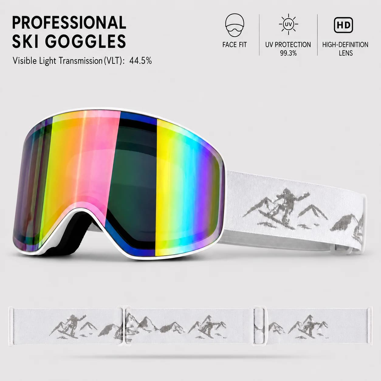 Unisex Ski & Mountaineering Goggles, HD Anti-Fog Lens, Windproof Dustproof Anti-UV, Adult Eyewear for Skiing & Outdoor Sports