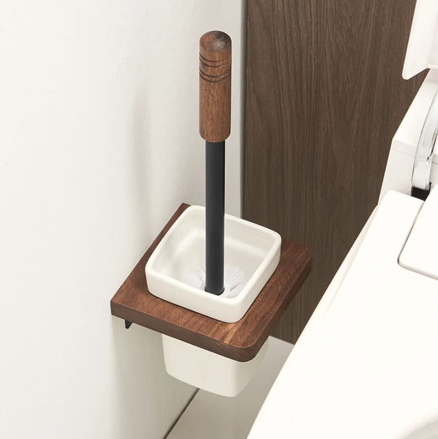 Portaspazzole per bagno in noce montaggio a parete kit per la pulizia dell'hardware del bagno nero scopino per wc spazzola per ciotola dell'armadio