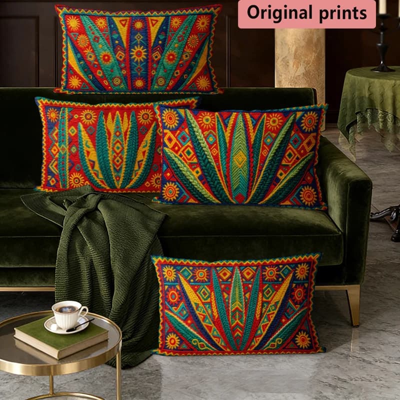 Boho Tribal Sun Plant Lumbar Pillow Covers Suitable For Sofa Bedroom Car Cushion Rectangular Back Cushion