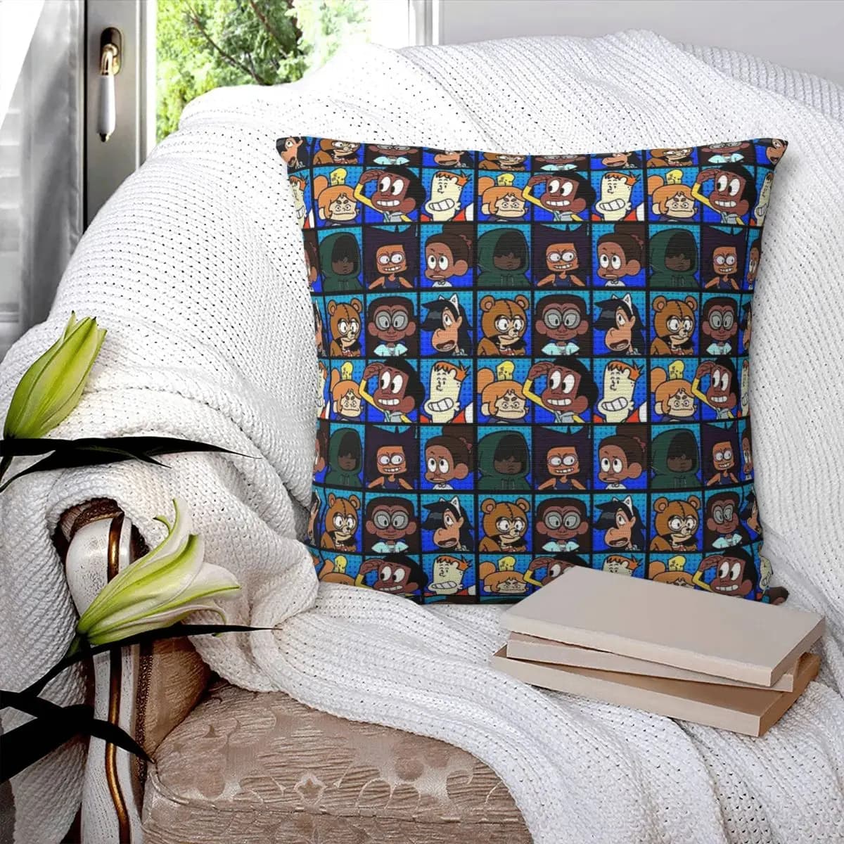 Personaggi Craig Of The Creek Federa quadrata blu Federa per cuscino Cuscino con cerniera Cuscino decorativo comfort per divano di casa