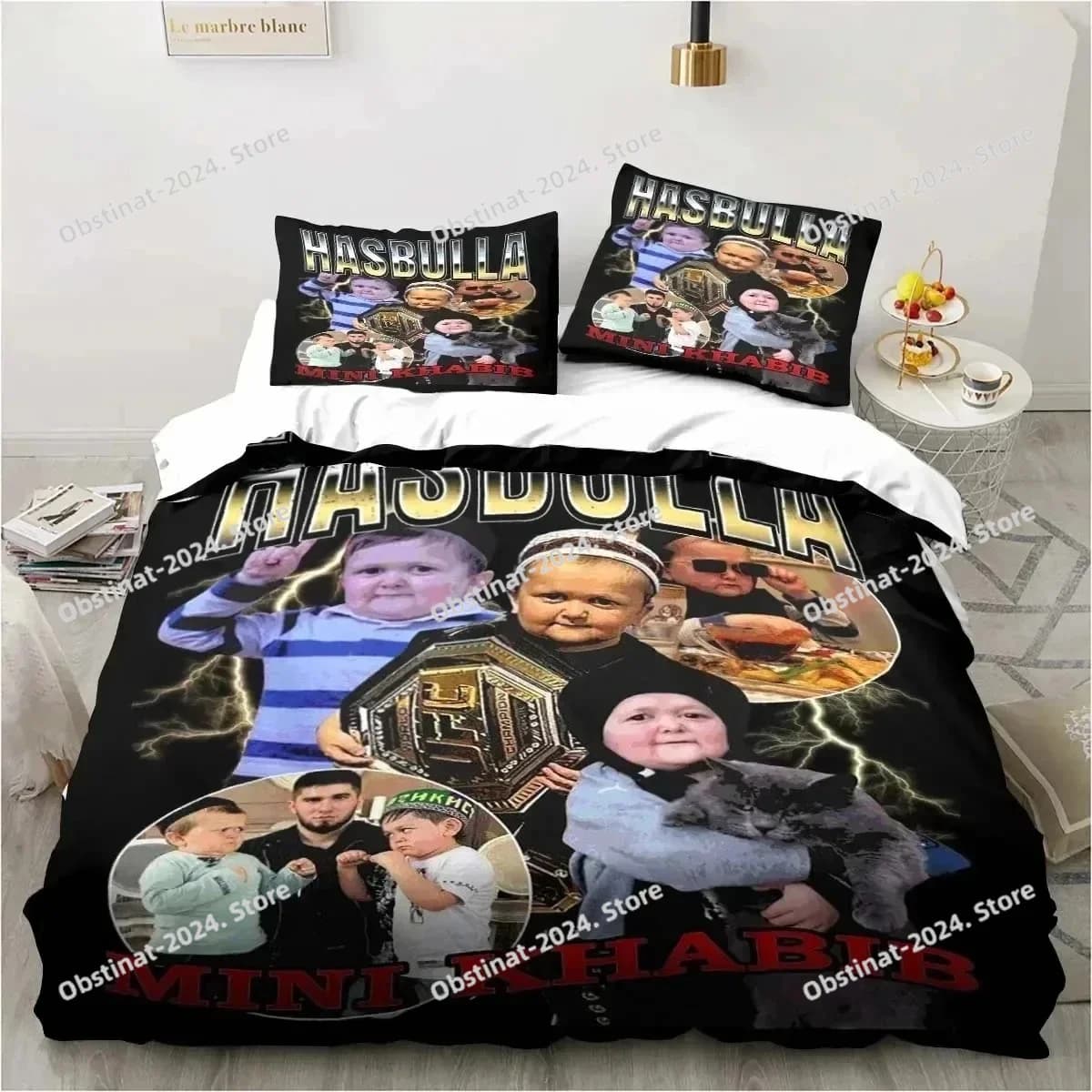 Set di Biancheria da Letto con Motivo Hasbulla Magomedov, Set Tre Pezzi per Letto Singolo, Matrimoniale o King Size, Copripiumino per Camera da Letto