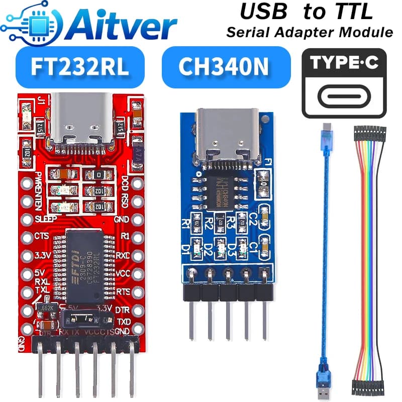 FT232RL CH340N Tipo C Modulo USB a TTL UART Adattatore seriale 3.3V 5V con cavo Dupont per Arduino ESP32 ESP8266 STM32