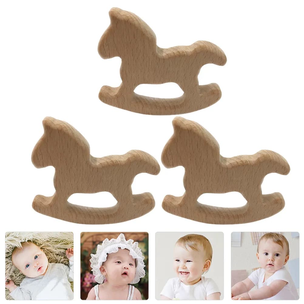 Set di 3 Massaggiagengive in Legno per Neonati, Forma Animale, per Massaggio Molare e Calmante, per Neonati, Bambini e Ragazzi
