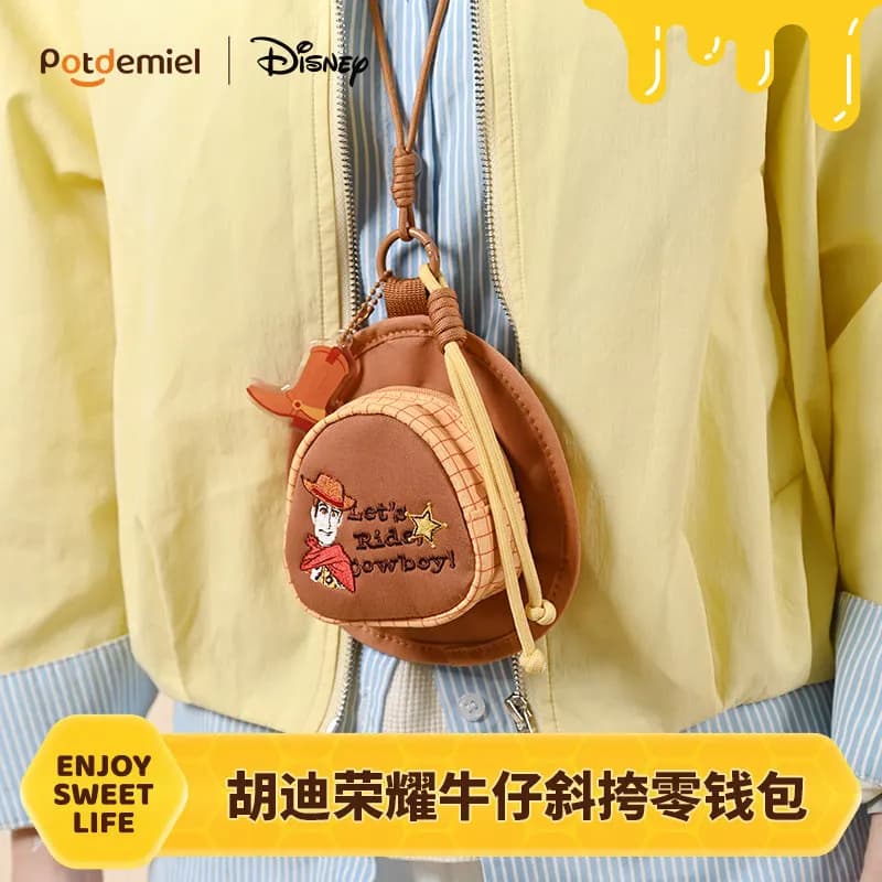 Original Potdemiel Toy Story 5 Woody Coin Purse Embroidery Bag Earphone Bag With Neck Lanyard For Daily Outdoor
