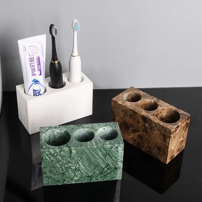 Portaspazzolino in Marmo Naturale, Porta Spazzolino Elettrico e Dentifricio per Famiglia, Accessori Bagno di Lusso