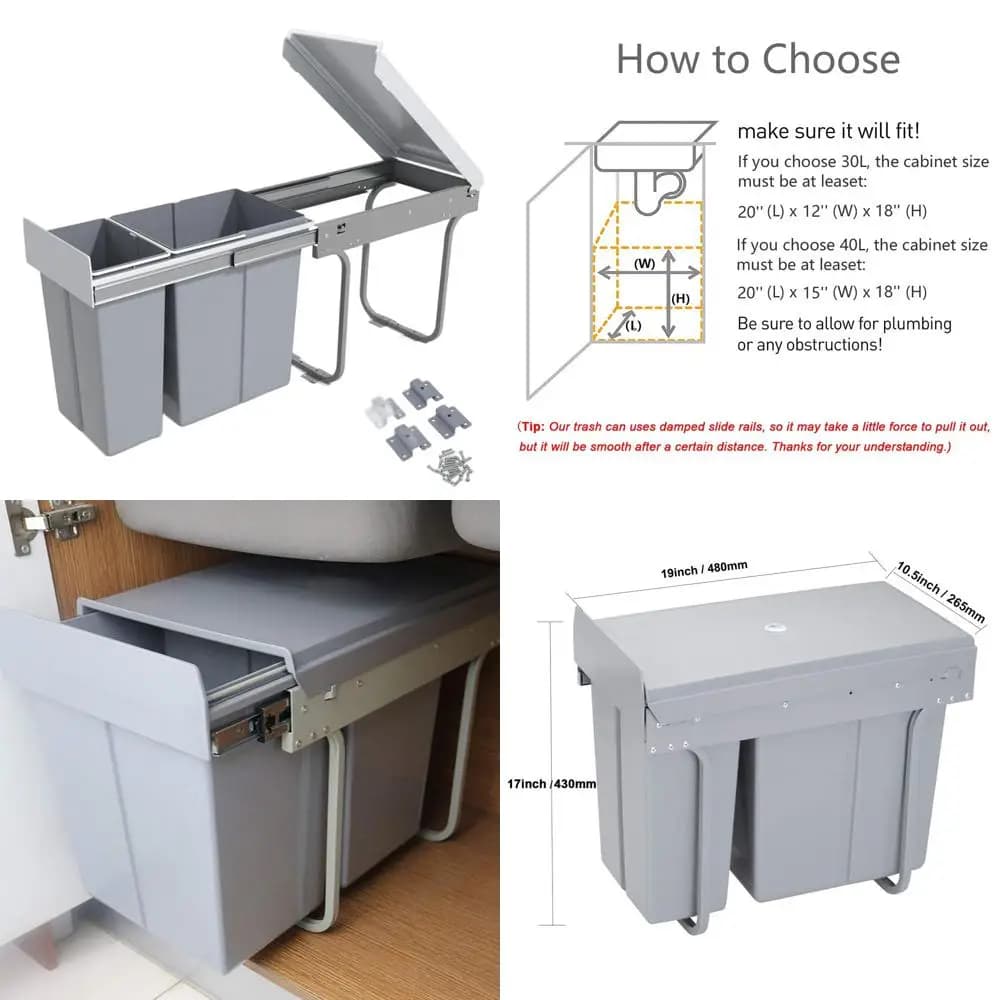 Cestino per Rifiuti a Doppio Scomparto da 30L con Coperchio - Contenitore Scorrevole Sottopensile per Cucina