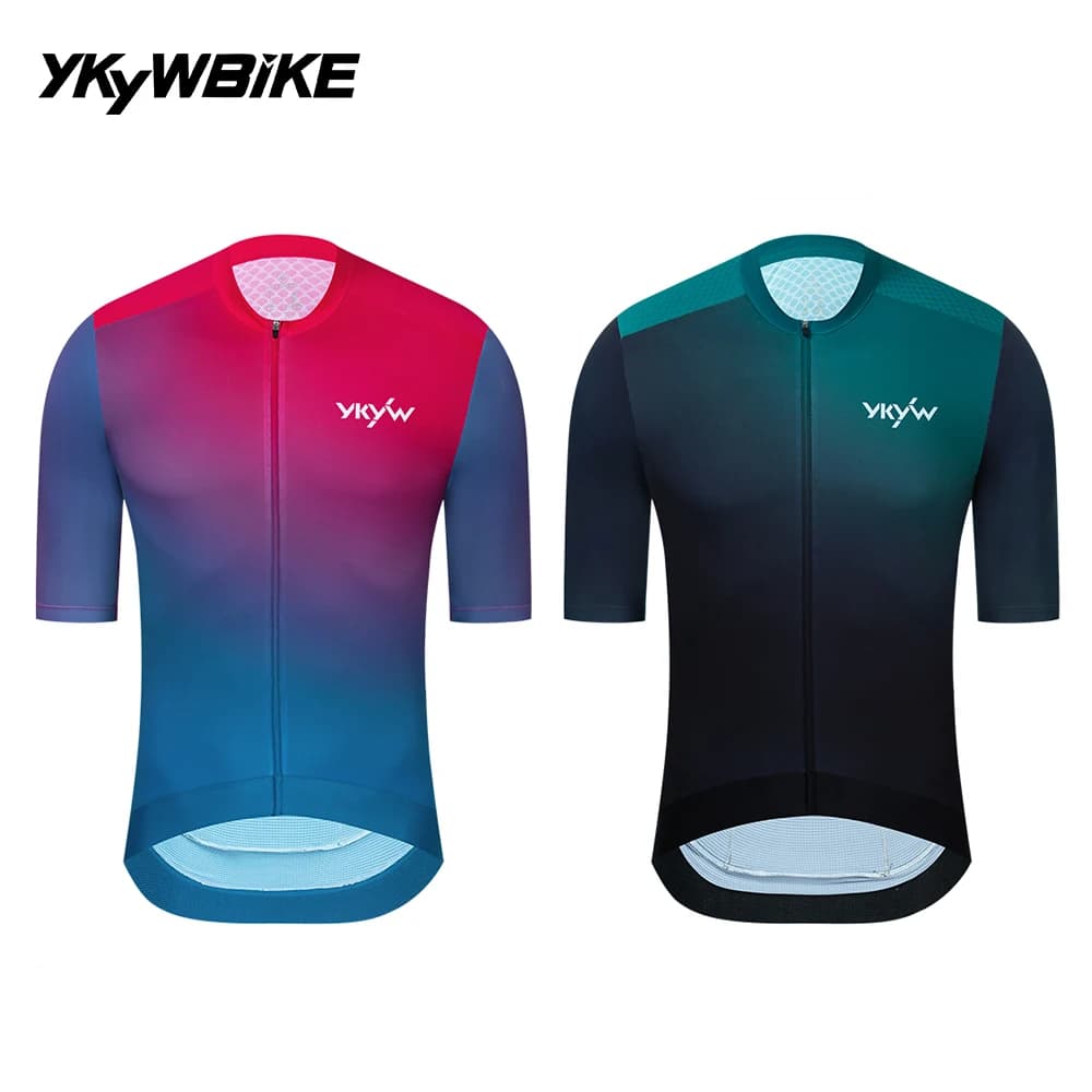 Maglia da ciclismo a maniche corte da uomo YKYW Maglia da bicicletta estiva con gradiente traspirante resistente all'usura ad asciugatura rapida Camicie da bici da strada