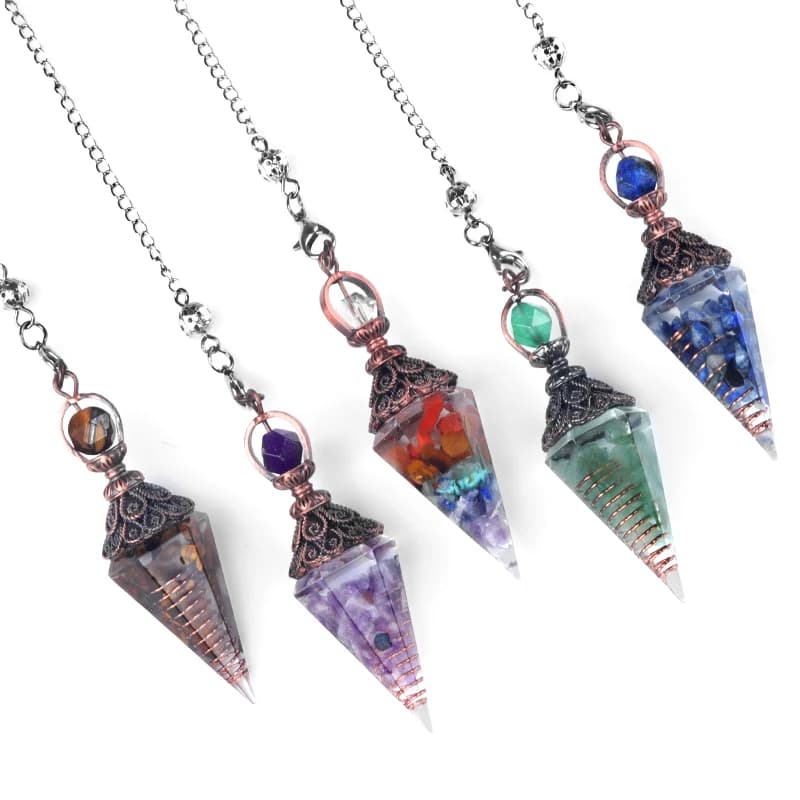 Pietra naturale cono esagonale spirito pendolo bronzo antico pendente in resina pietra energetica Reiki per accessori gioielli collane