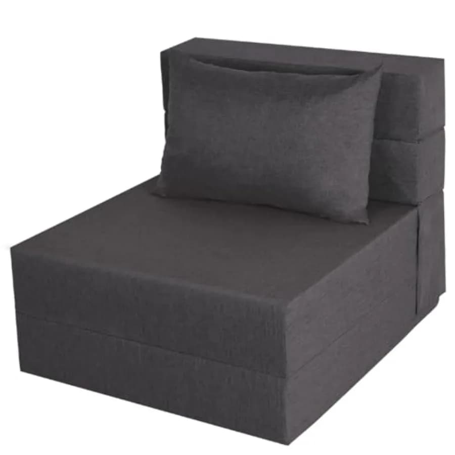 Divano Letto Pieghevole per Soggiorno, Dormitorio, Camera Ospiti, Tessuto in Poliestere, Grigio, Copertura Lavabile con Cuscino Incluso