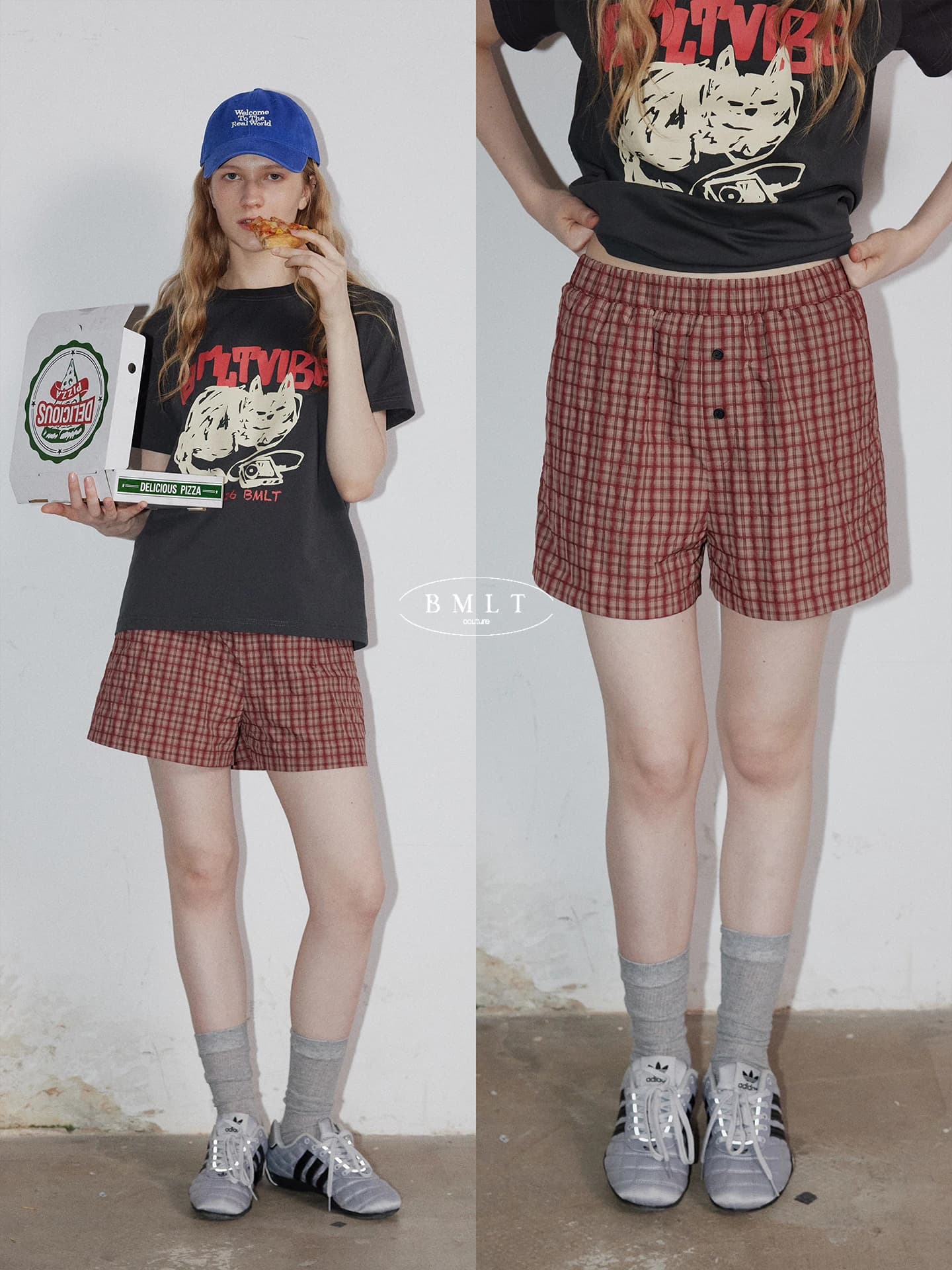 BMLT Pantaloncini Casual Stile Coreano a Quadri da Donna, Modello Rilassato e Snellente, per il Tempo Libero e l'Outdoor, Hot Pants