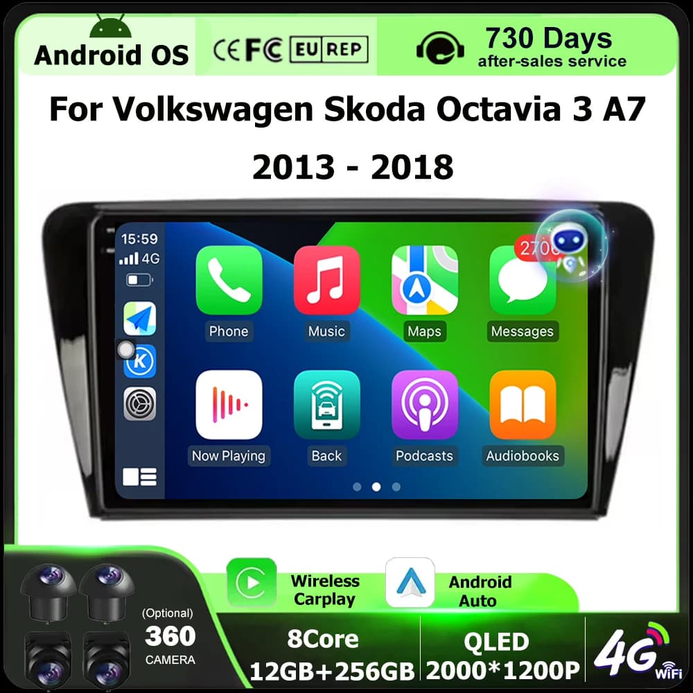 10 ''Per Volkswagen Skoda Octavia 3 A7 2013 - 2018 Android 16 Autoradio Multimedia Video Navigazione GPS Wireless Carplay BT DSP