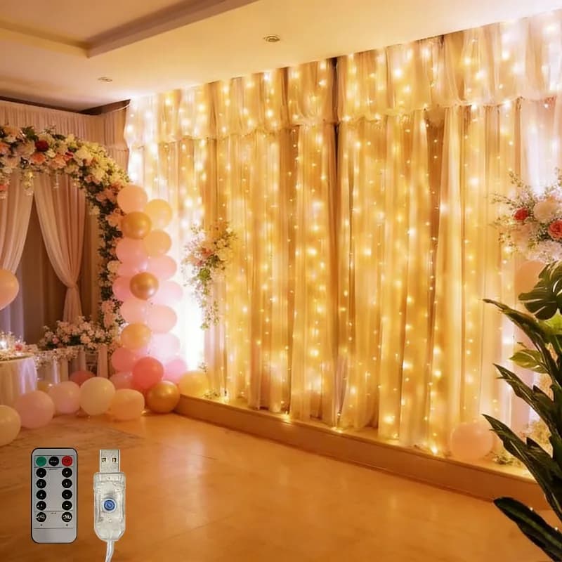 Luci a LED con Telecomando e Connettore USB, Tenda Luminosa per Decorazioni Casa, Eid Mubarak, Pasqua, Matrimoni