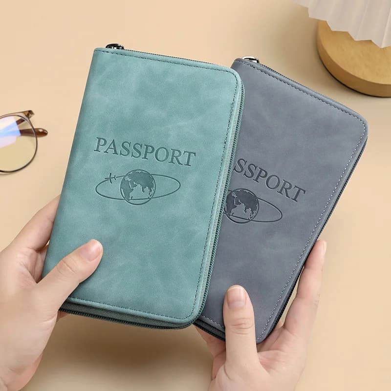 Porta passaporto con cerniera RFID Morsetto per biglietti Passaggio d'imbarco da viaggio leggero Pacchetto certificato Portafoglio Custodia per passaporto con blocco regalo