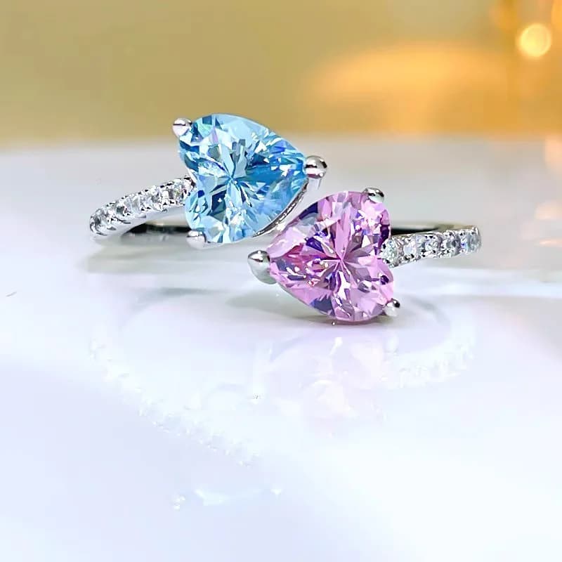 S925 sterling silver ring fashionable light luxury versatile niche pink diamond love open heart inlaid high carbon diamond women