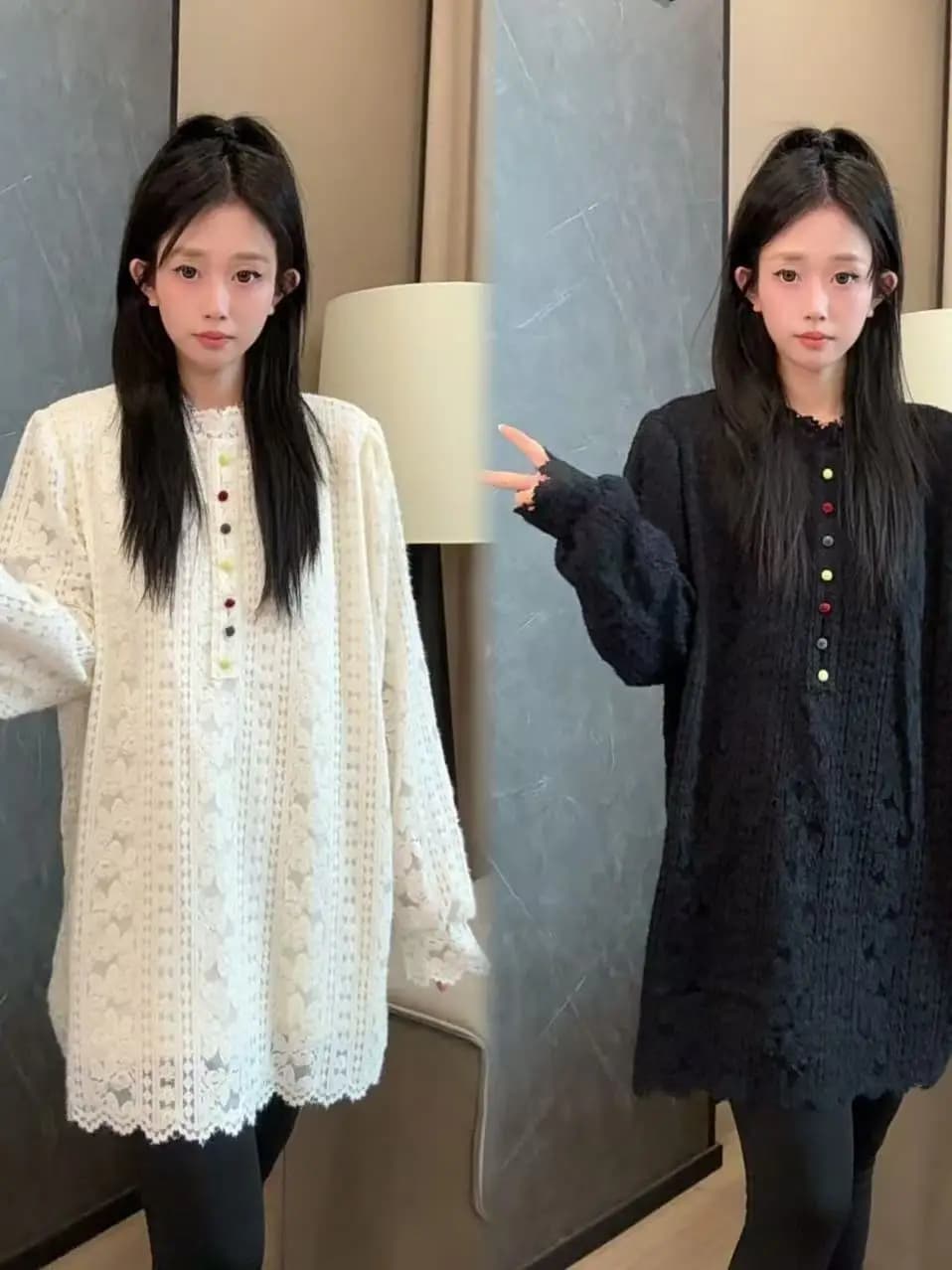 Felpa Oversize con Cappuccio in Pizzo Stile Coreano, Maglione Casual alla Moda, Cappotto Caldo e Spesso a Maniche Lunghe con Bottoni per Donna