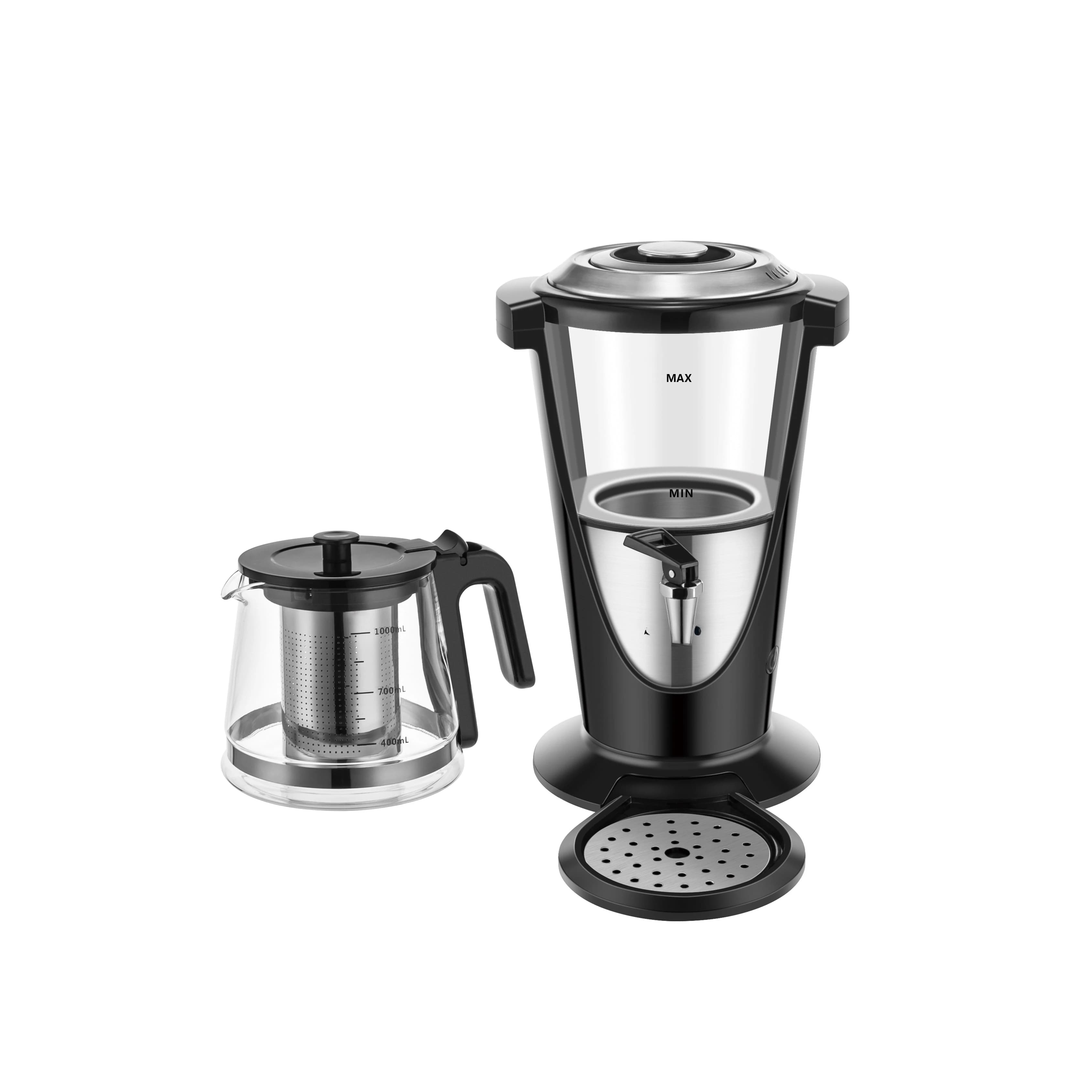 3-litre temperature controlled Russian teapot in stainless steel with 1 liter glass teapot on top, electric kettle set
