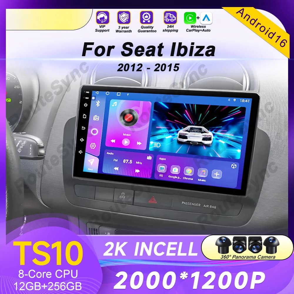 QLED Touch Screen For Seat Ibiza 2012 - 2015 Android 16 Auto Radio Car Multimedia Video Player 5G WIFI BT GPS Navigation No 2din