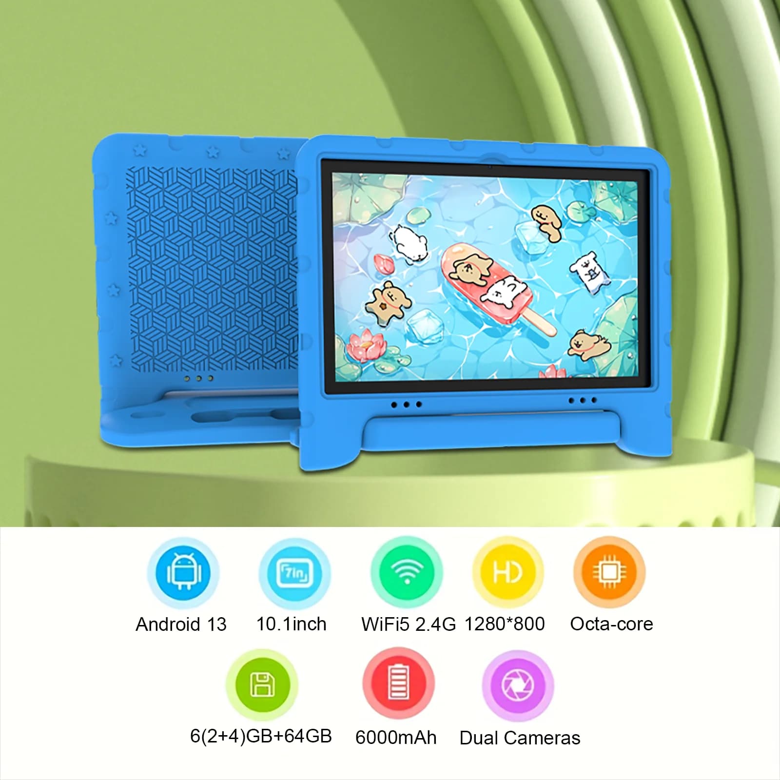 COLORROOM 10.1 Inch Kid Tablet Android 13, 2GB RAM 64GB ROM,1TB Expand,4G WiFi,6000MAH Battery,Dual Camera, Children's Gift Kids