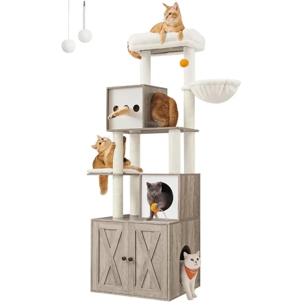 Feandrea Tiragraffi per Gatti con Box Lettiera Integrato, Torre per Gatti Moderna 2-in-1, Condo per Gatti Alto 180 cm con Tiragraffi, Postazione Relax e Cuccia