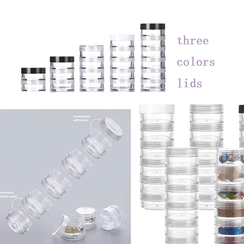2 pieces 5g/10g transparent round stackable cream jars storage box mini empty cosmetic containers for jewelry nail art handicrafts
