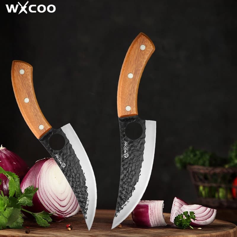 WXCOO Coltello da disosso in acciaio inossidabile da 5,7'' per barbecue, coltello da macellaio per tagliare carne, affettare manzo, coltello da cucina forgiato a mano con manico in legno