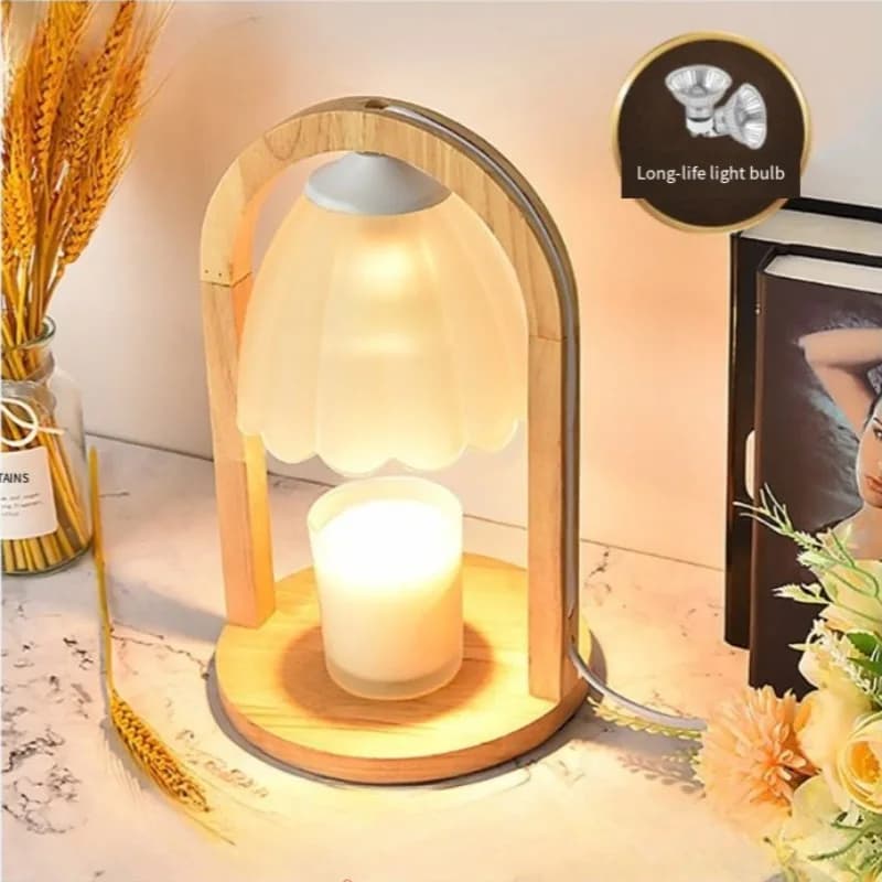 Lampada da Tavolo in Legno Stile Nordico - Portacandele e Luce Notturna 220V/110V con Timer e Dimmer per Camera da Letto, Decorazione Casa, Regalo per Coppie
