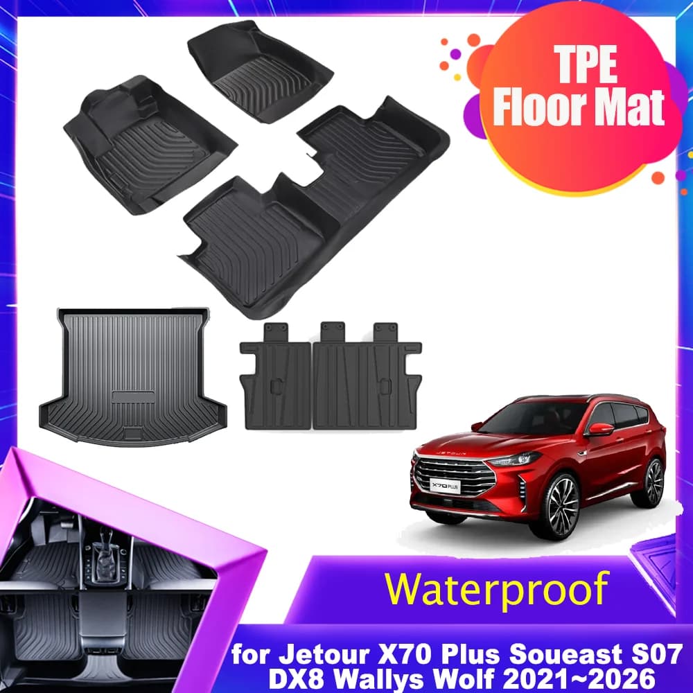 Car Mats in TPE for Jetour X70 Plus, Soueast S07, DX8, Wallys Wolf 2021~2026, Waterproof Baggage Protection