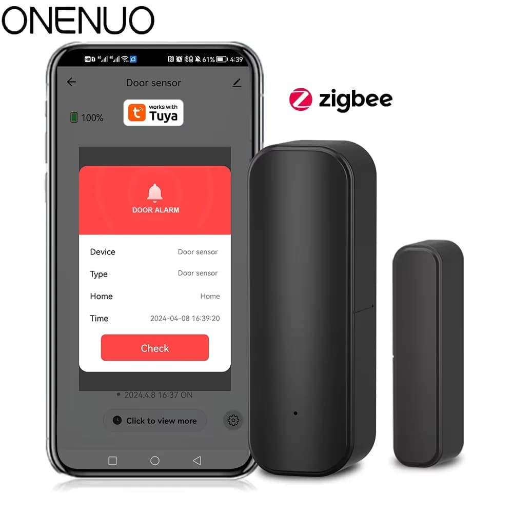 Sensore per porte e finestre Zigbee Colore nero Sistema di allarme di sicurezza domestica intelligente Controllo vocale